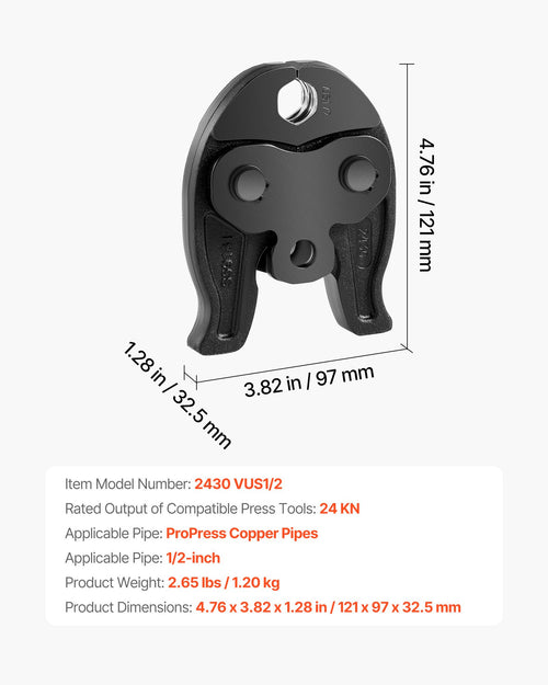 1/2" ProPress Jaw For Compact Series Press Tools 52 HRC Hardened Steel