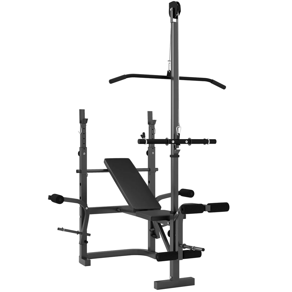 Adjustable Weight Bench with Press Rack Preacher Curl & Lat Pull Down - Image 2