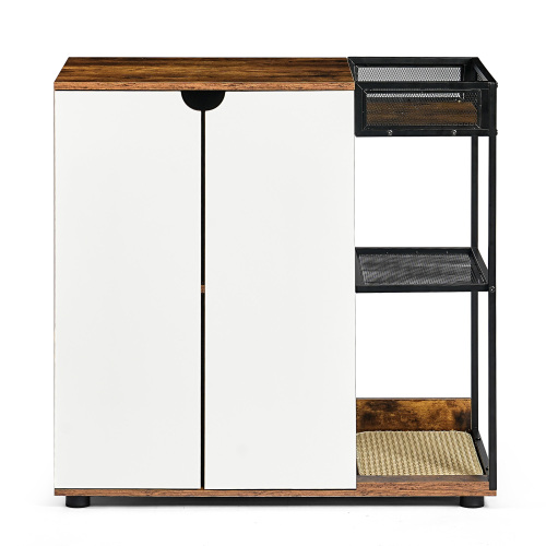 Double Cat Litter Box Furniture Enclosure