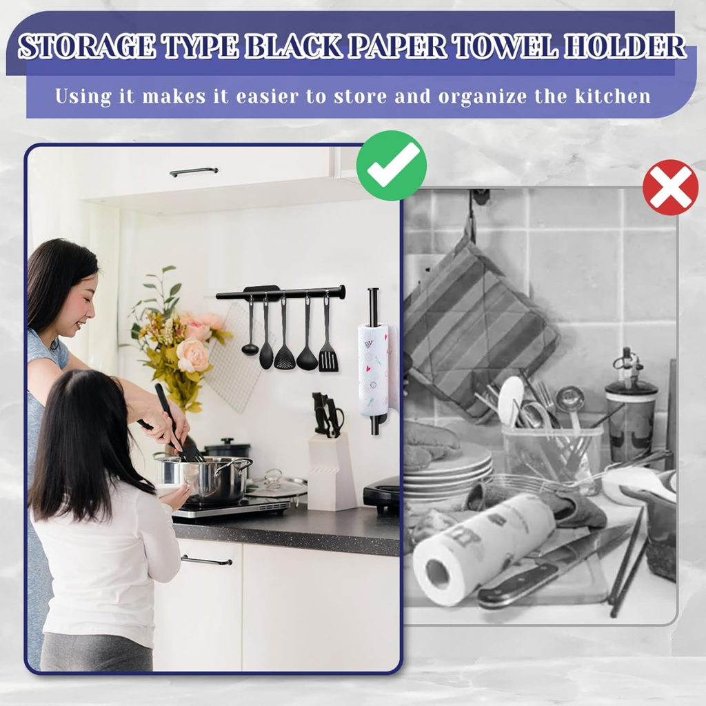 Black Self Adhesive Under Cabinet Paper Towel Holder Wall Mounted Roll - Image 2