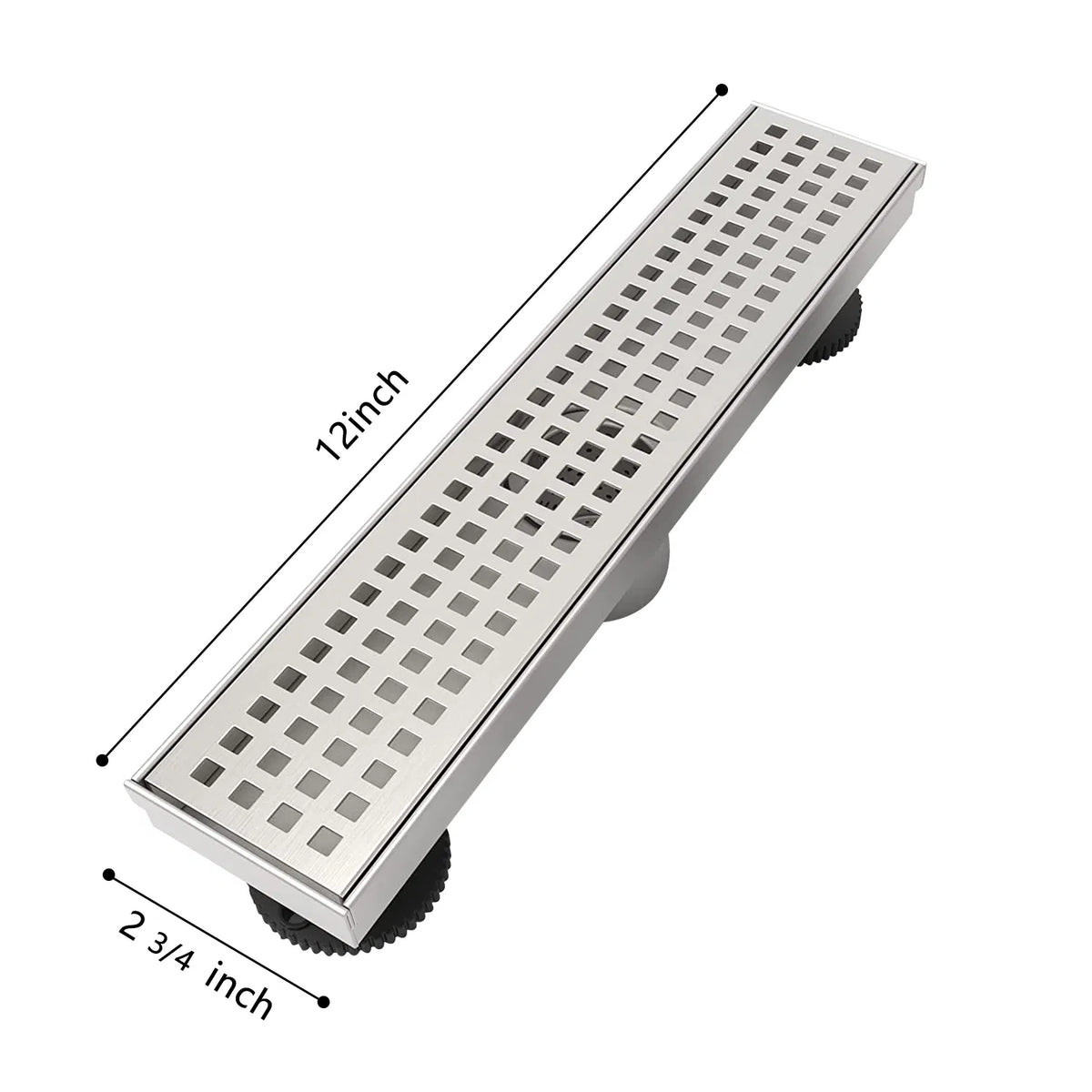 12 Inch Linear Shower Drain with Removable Square Patterned Grate 304 - Image 2