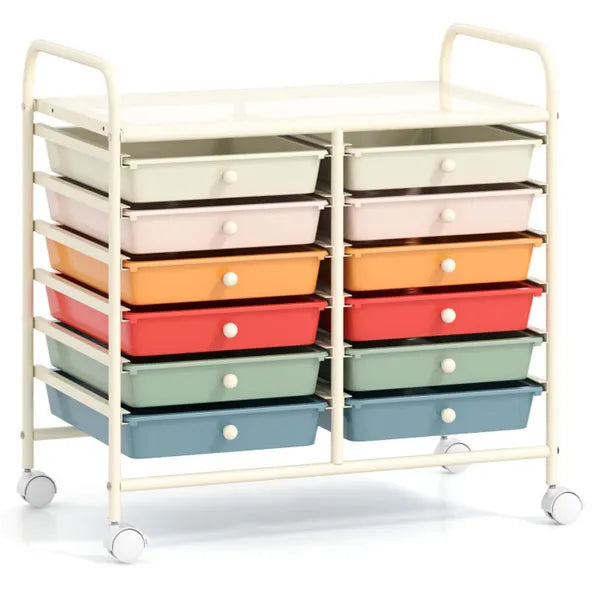 12 Drawer Rolling Storage Cart 2 Row 10 Storey Multicolor Drawers 4 Wheels - Image 5