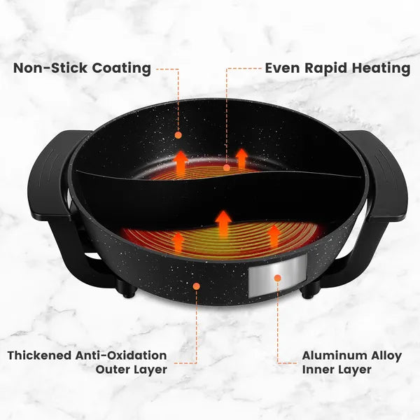 6L Large Capacity Electric Hot Pot With Divider 5 Gear Adjustable Temperature - Image 5