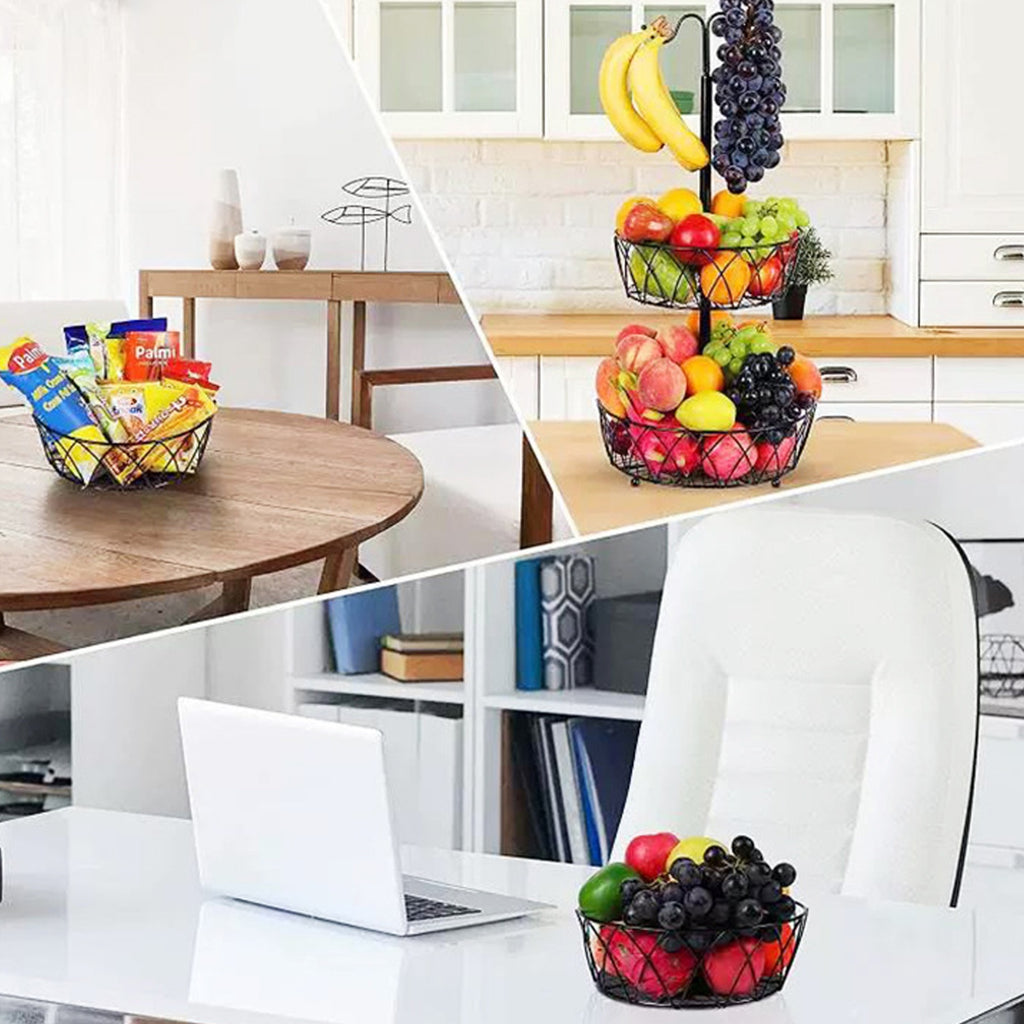 Fruit Basket With Banana Hanger Iron 2 Tier Detachable Countertop Storage - Image 2