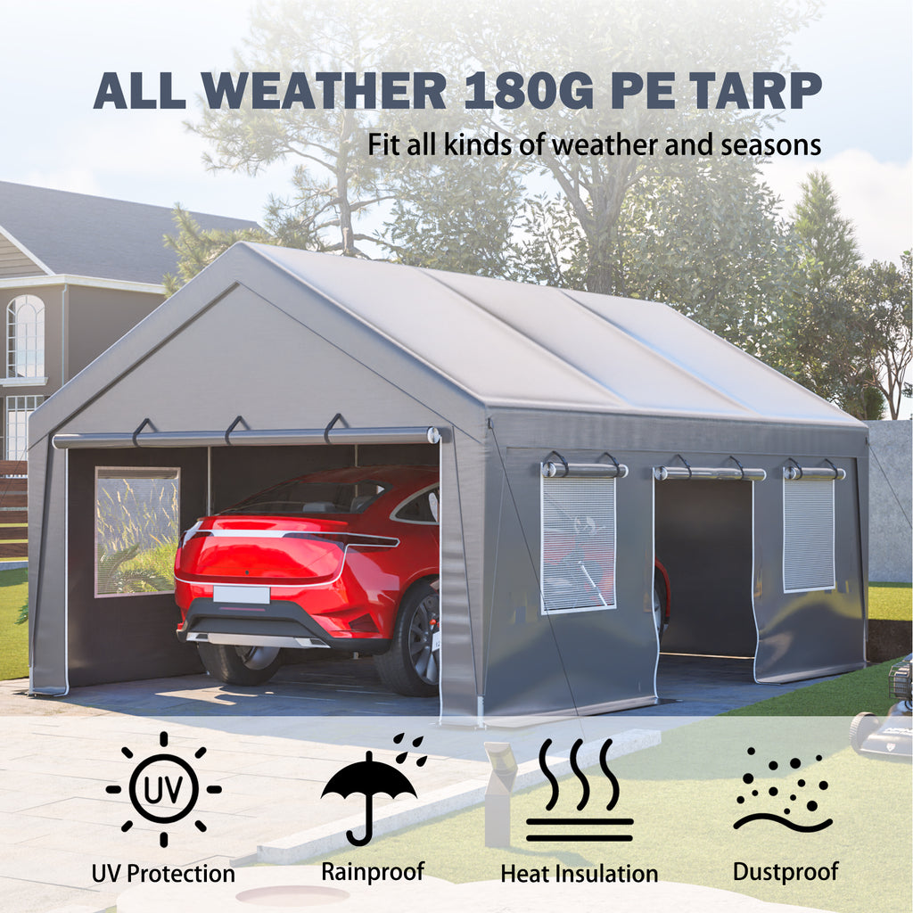 13'x20' Canopy with 2 Roll Up Doors Waterproof Party Tent Carport & Storage