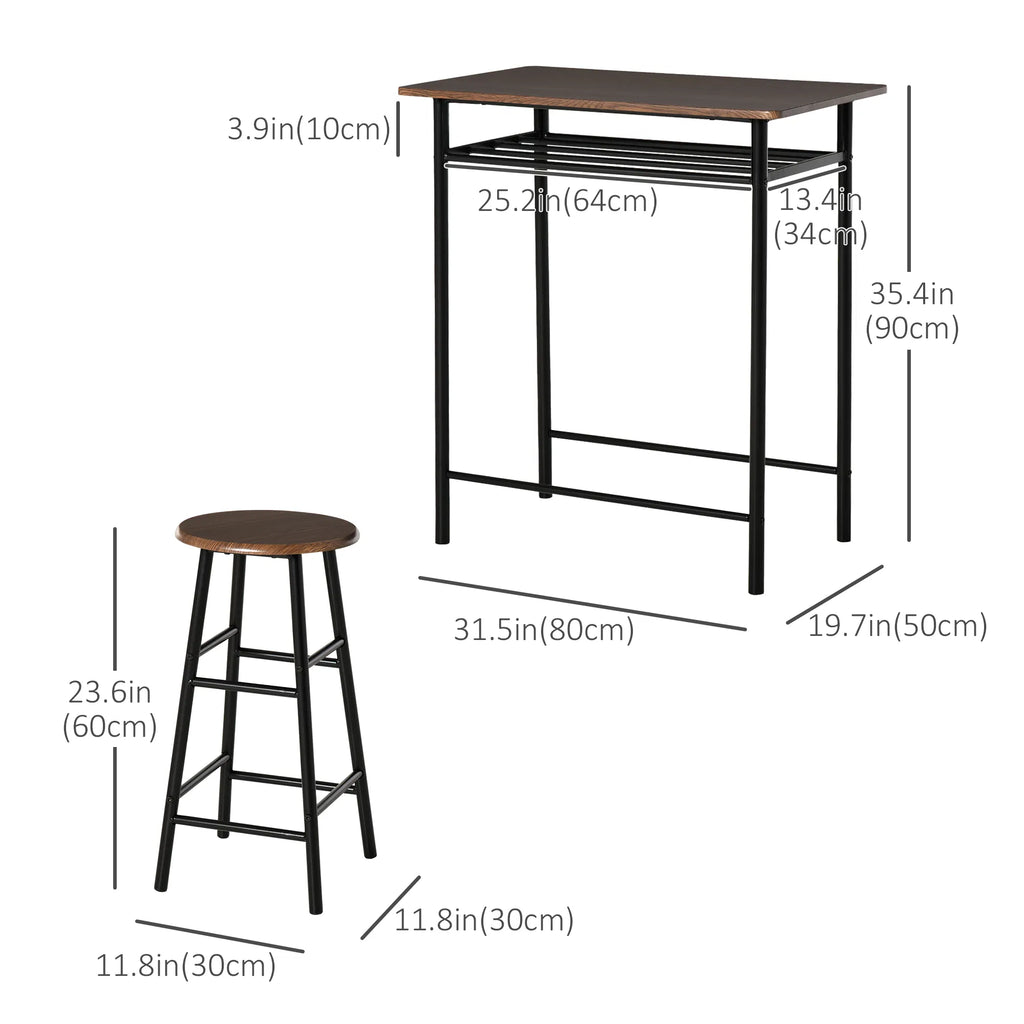 3 Piece Counter Height Bar Table Set with 1 Table 2 Matching Stools Dining - Image 2