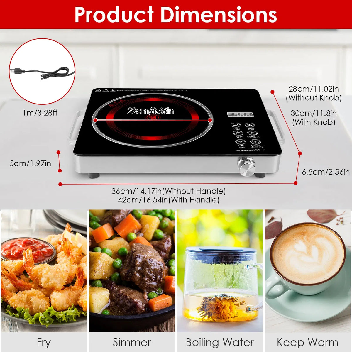 Portable Electric Single Burner Cooktop 3500W 110V Heat Resistant Glass - Image 4