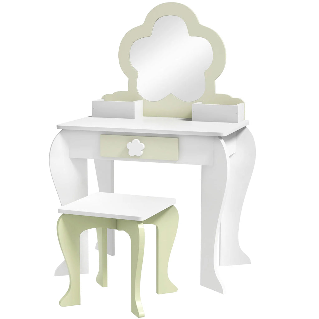 Kids Makeup Vanity Set with Stool Mirror Drawer Storage Boxes White - Image 4