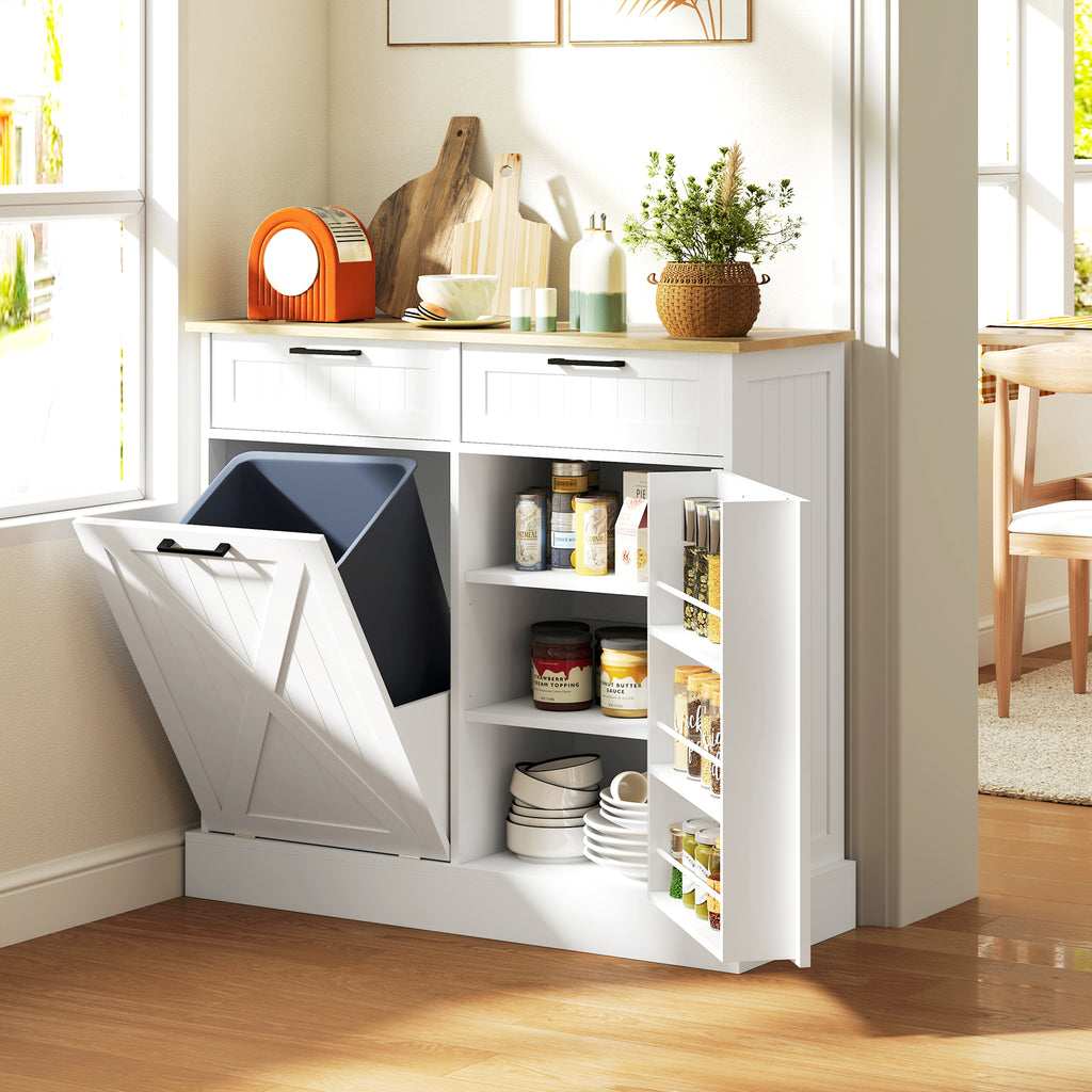 10 Gallon Farmhouse Kitchen Cabinet with Hidden Trash Can and 2 Drawers Tilt - Image 5