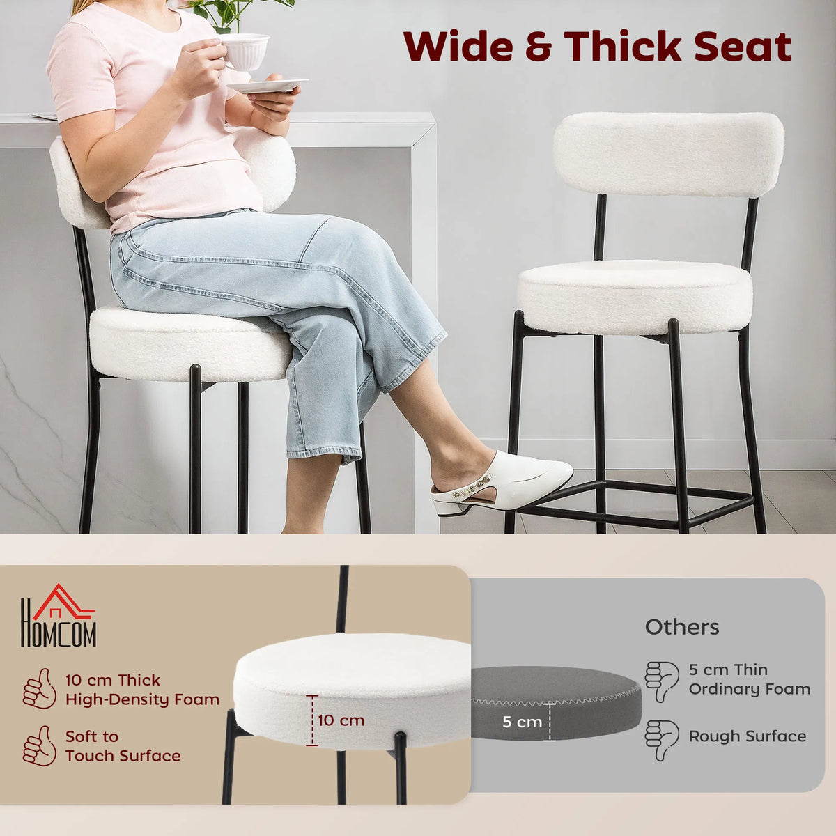 Set of 2 Barstools Upholstered Bar Stools with Backrest Footrest for Kitchen - Image 3