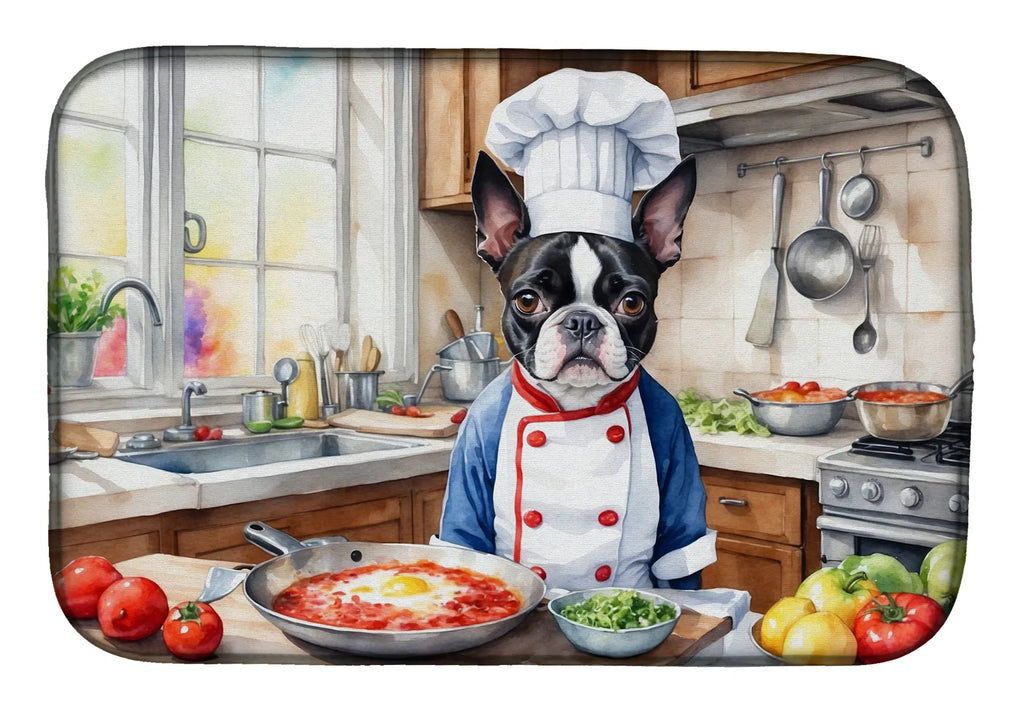 Boston Terrier The Chef Dish Drying Mat Absorbent Dish Drying Mat Pad for