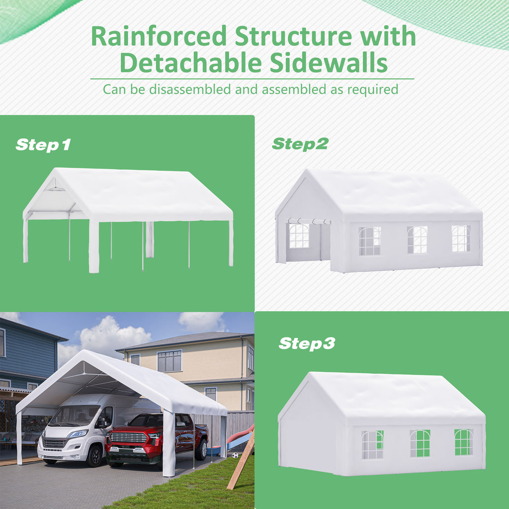 20x20 FT Event Shelter with Detachable Sides and Carport Capability Equipped
