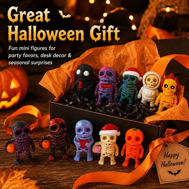 10pcs 3D Printed Halloween Mini Skeleton Figurines Set Assorted Desk Decor