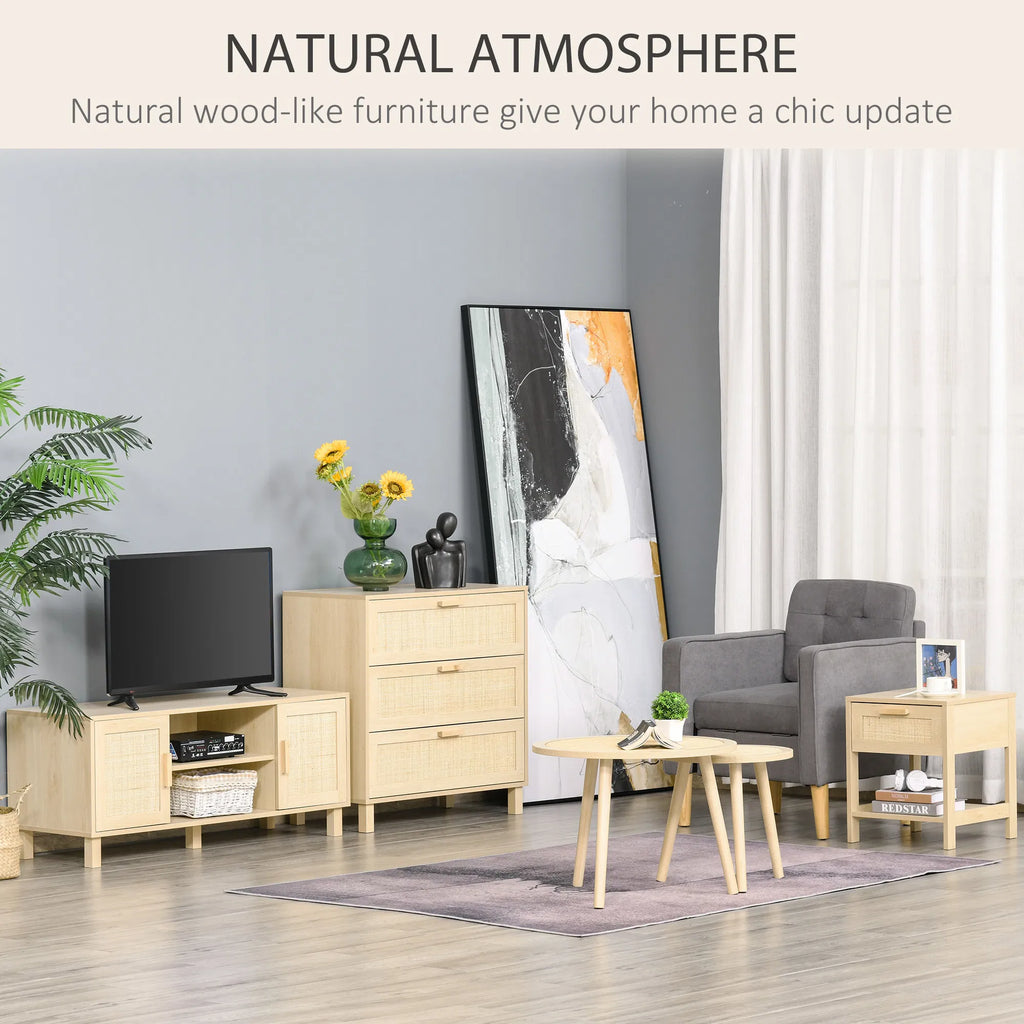 Narrow Nightstand with Rattan Elements Bedside Table with Drawer and Storage - Image 5