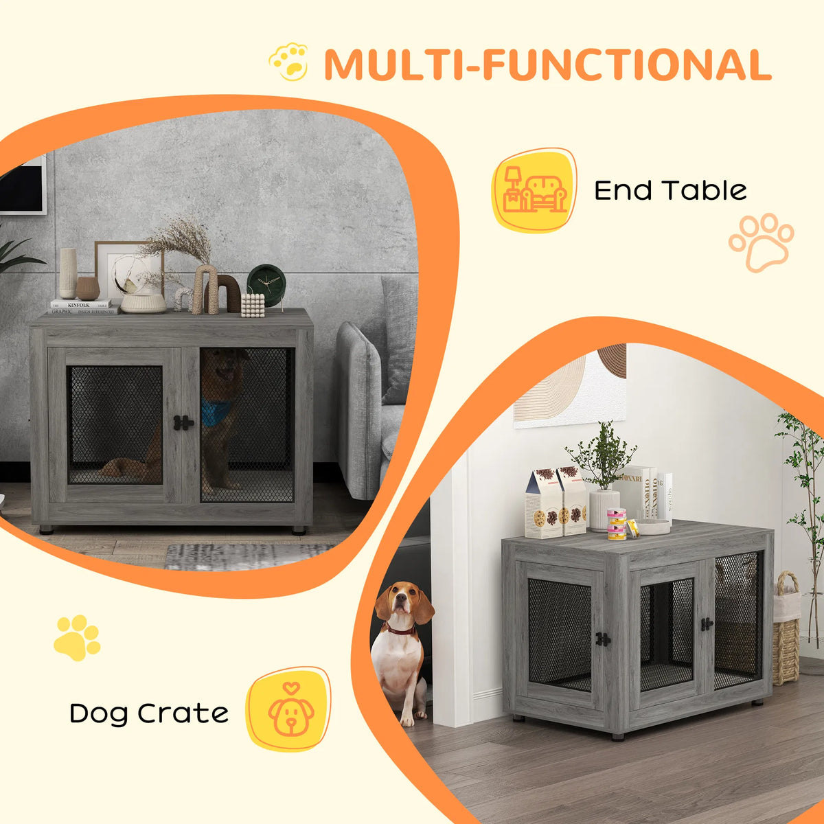Pet Crate End Table with Water resistant Cushion or Large Medium Dogs Grey - Image 4