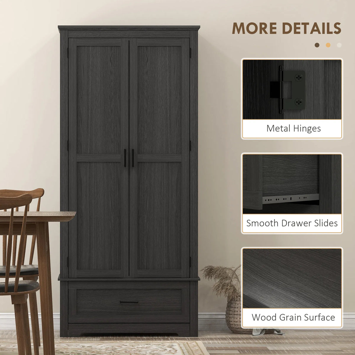 69" Tall Farmhouse Kitchen Pantry Cabinet with 2 Doors Drawer and Adjustable