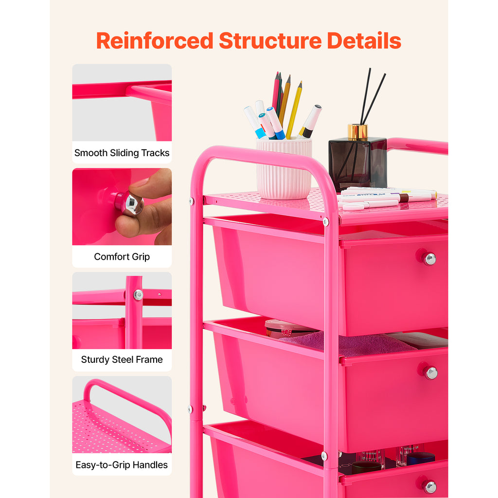 Rolling Cart With Drawers 4 Drawer Storage Organizer Mobile Utility Cart With - Image 5