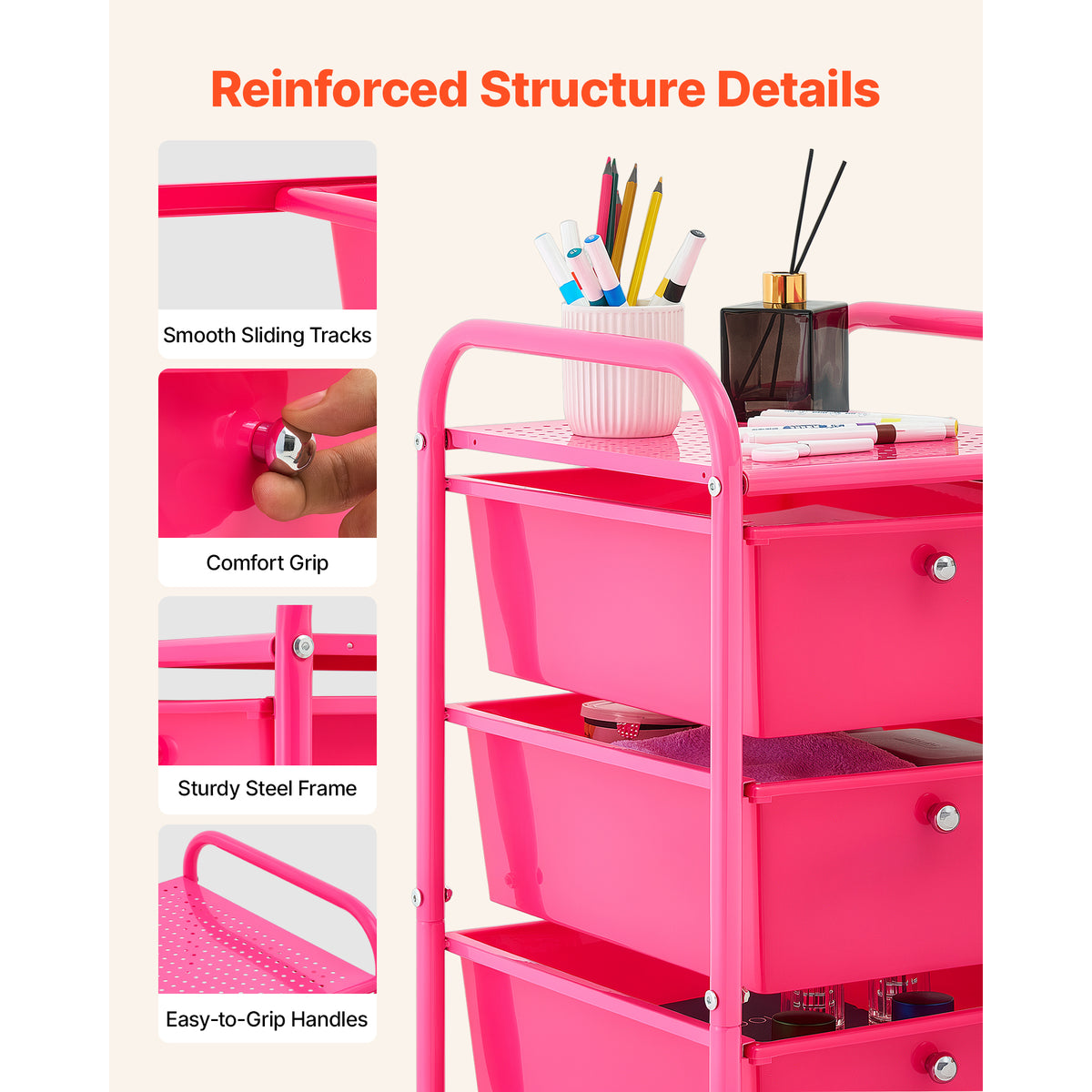 Rolling Cart With Drawers 4 Drawer Storage Organizer Mobile Utility Cart With - Image 5