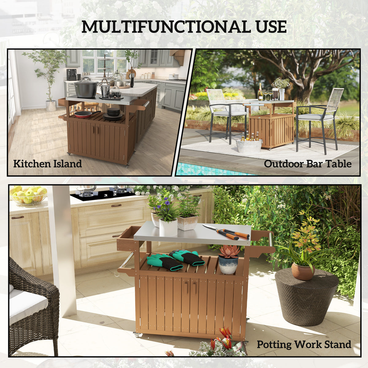 mobile outdoor bar cart with stainless steel top product view 4