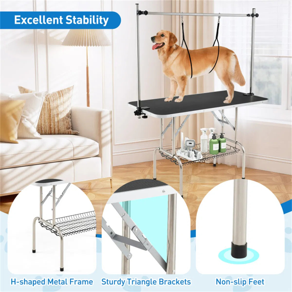 Foldable Pet Grooming Table with Adjustable H shaped Arms 330 LBS Capacity for - Image 3