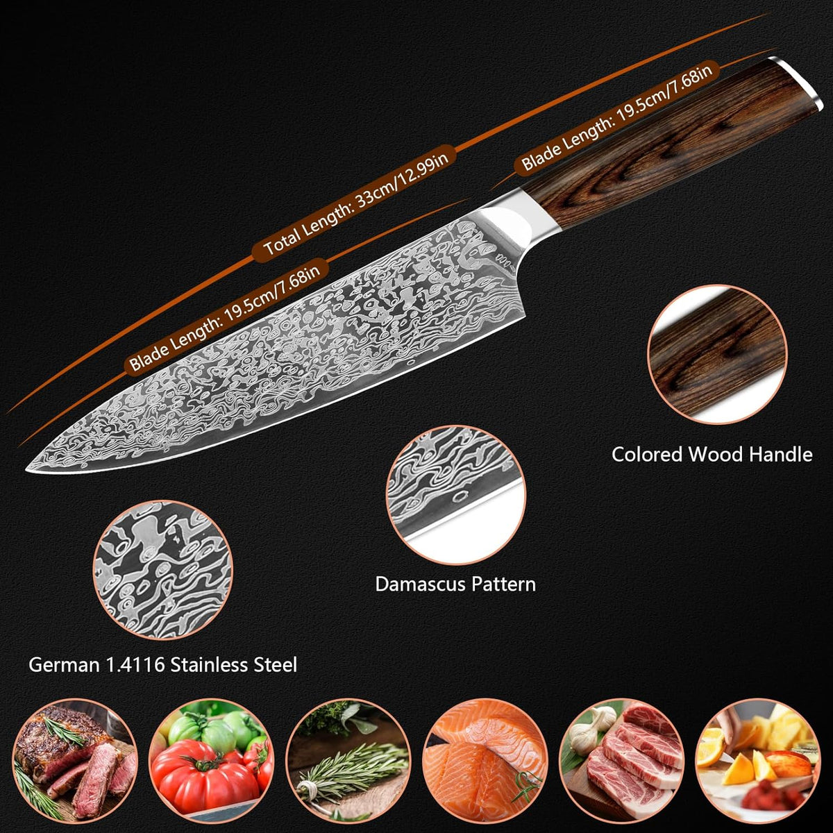 Japanese Vanadium Steel Chef Knife 7.8 INCH Sharp Kitchen Knives With Laser - Image 5