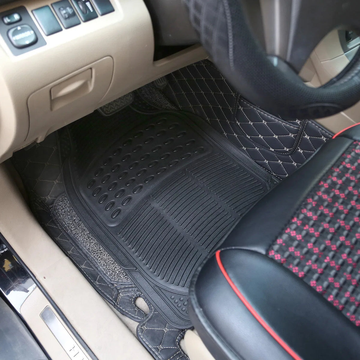 3Pcs Automotive Floor Mats Set Front Rear PVC Rubber Floor Mats Heavy Duty - Image 3