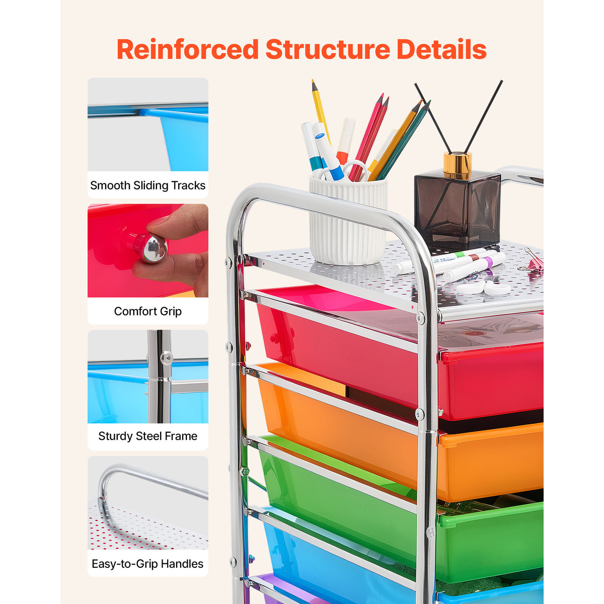 Rolling Cart With Drawers 10 Drawer Storage Organizer Mobile Utility Cart - Image 5