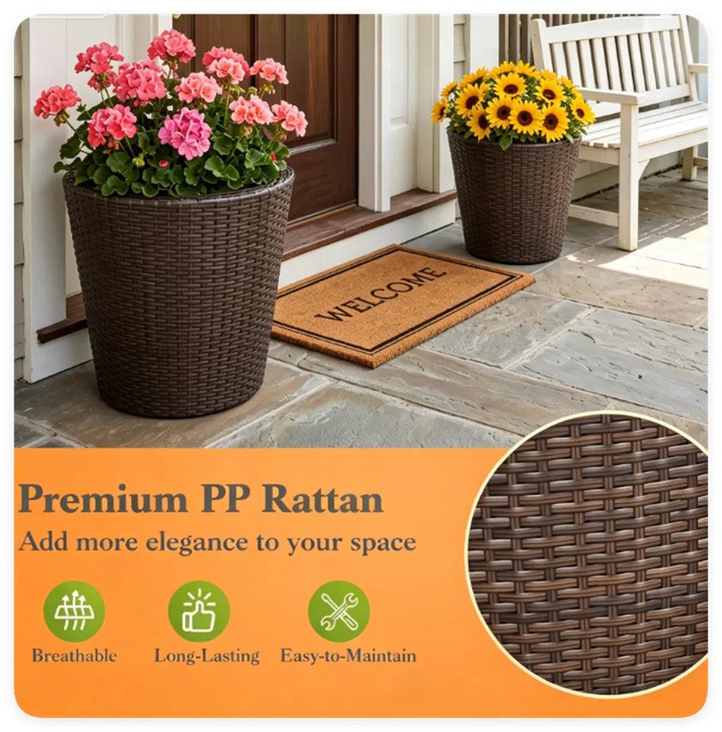 2 Piece PP Rattan Planter Set 15 & 12 Tapered Square Flower Pots with Built in - Image 2