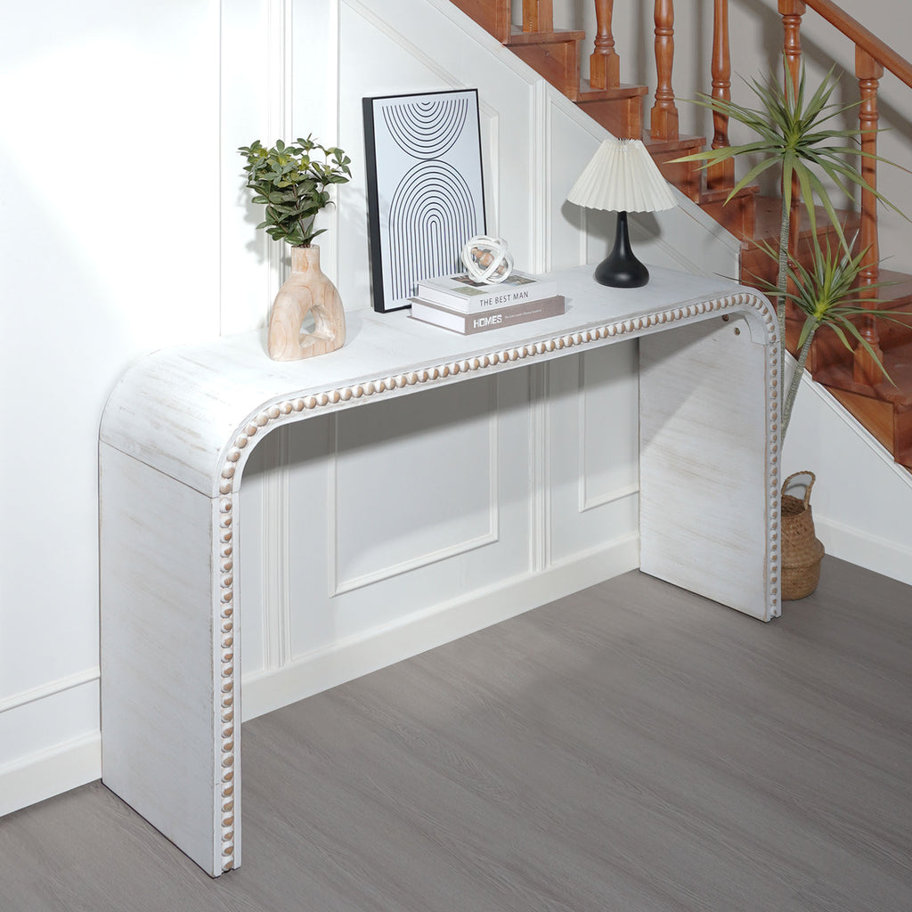 59-Inch Washed White Waterfall Console Table