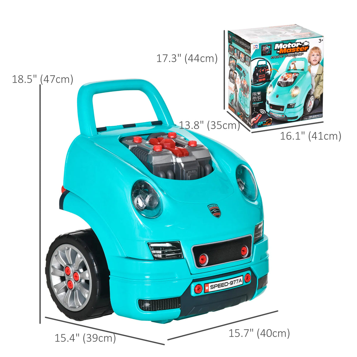 Mechanic Kids Truck Engine Toy Set Car Service Play Set Teal - Image 3