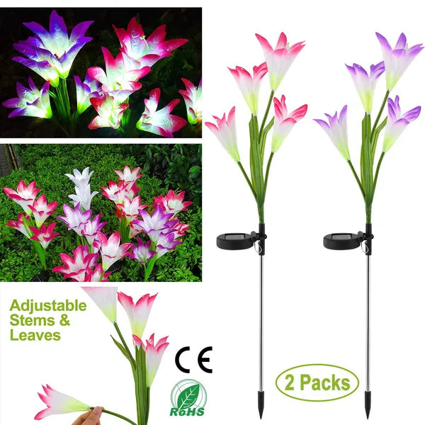 2Pcs Solar Garden Lights Outdoor Lily Flower LED Light 7 Color Changing IP65