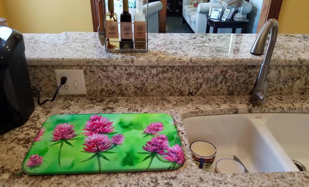 Vermont Red Clover in Watercolor Dish Drying Mat Absorbent Dish Drying Mat Pad