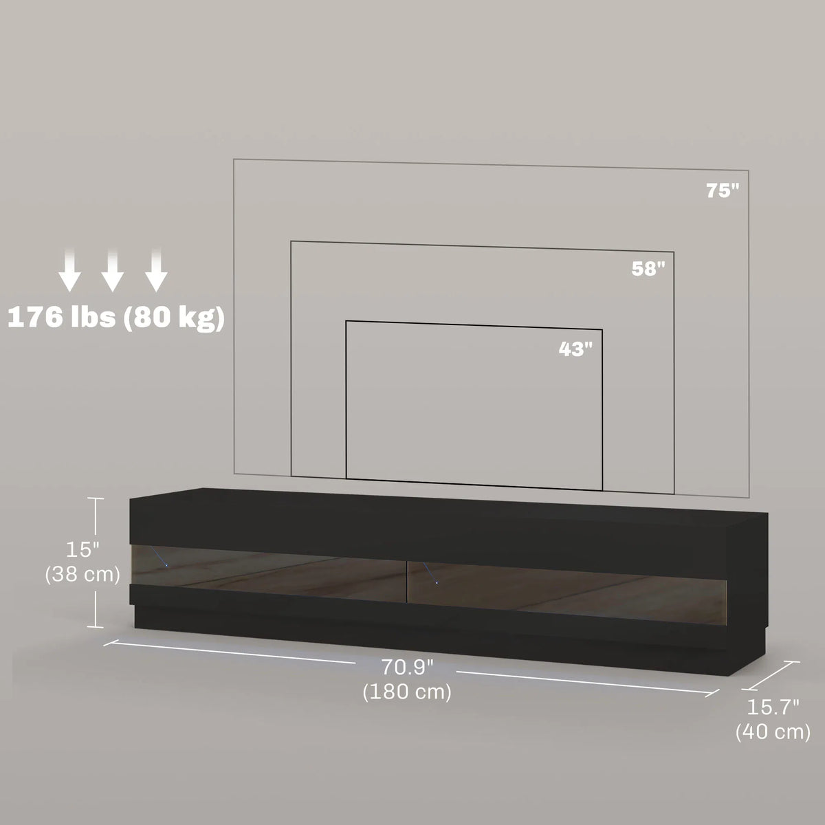Lighted TV Stand for TVs up to 75" TV Cabinet with Storage for Living Room - Image 2
