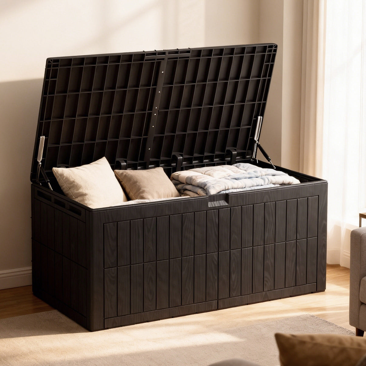 220 Gallons Outdoor Storage Box Large Capacity Water Proof Lockable Resin Deck - Image 3