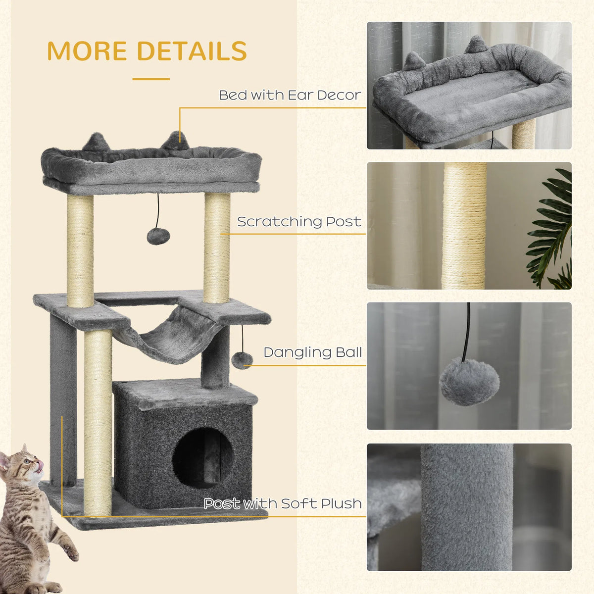39.25'' Cat Tree Tower Multi Level Kitten House with Scratching Post Condo - Image 2