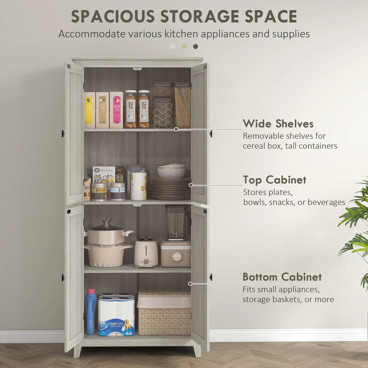 72" Freestanding Storage Cabinet Kitchen Pantry Cabinet with Doors and Shelves - Image 2