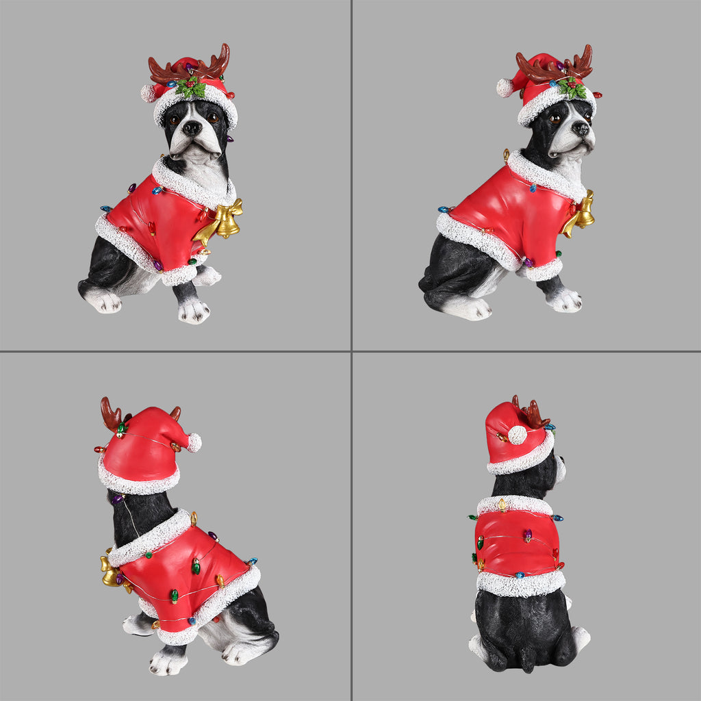 Christmas Boston Terrier Statue Holiday Dog Figurine in Santa Outfit - Image 4