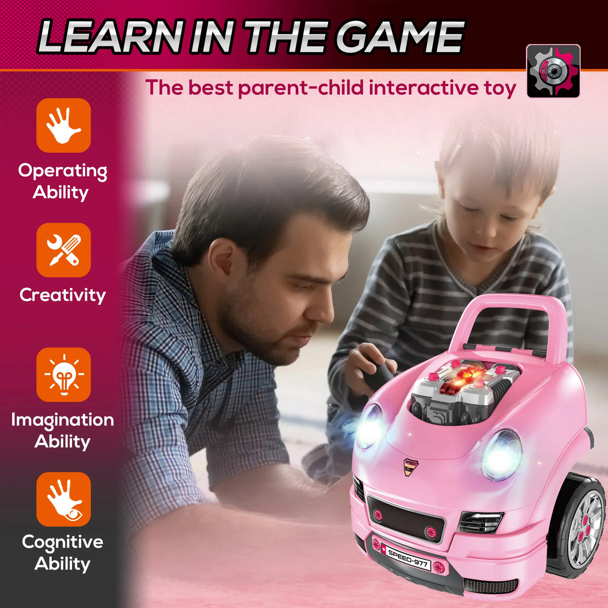Mechanic Kids Truck Engine Toy Set Car Service Play Set Pink - Image 5