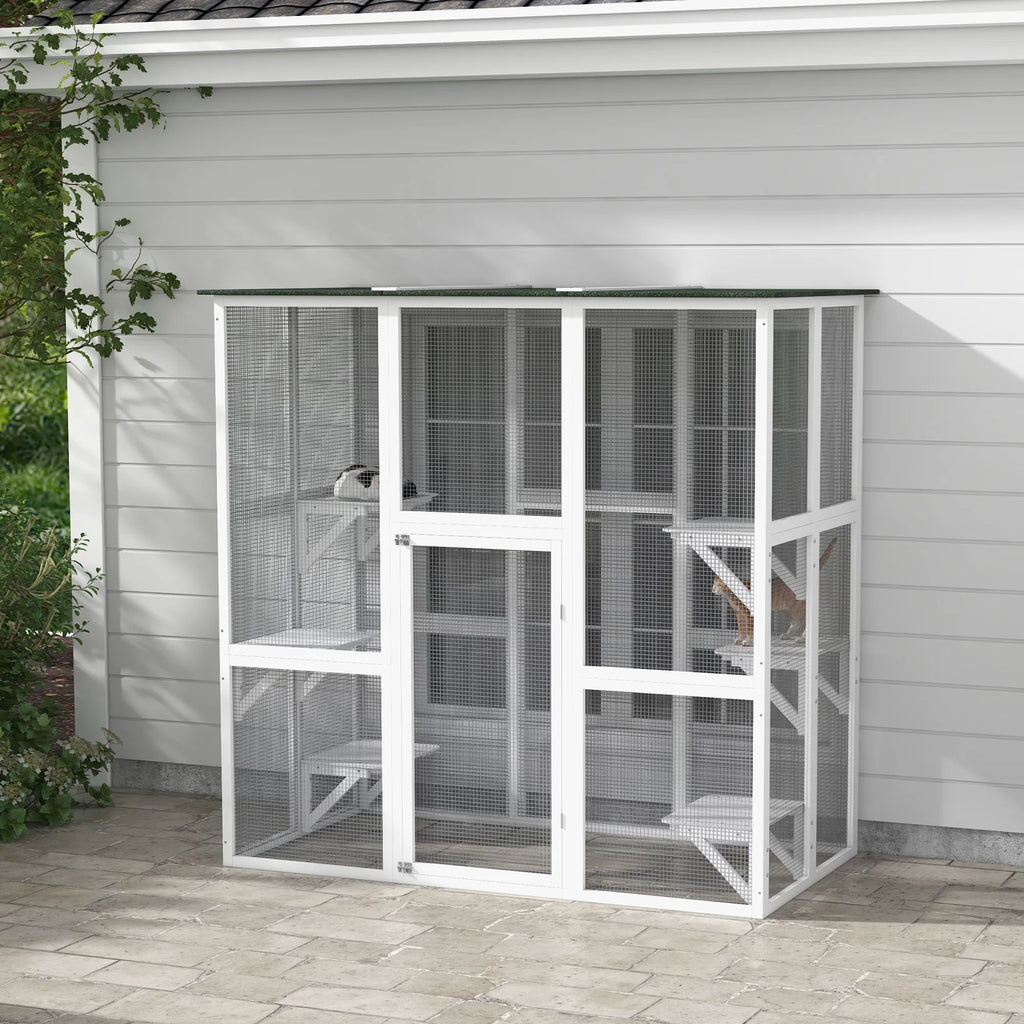 Large Outdoor Catio Enclosure Wooden Cat Patio with 6 Balanced Platforms and - Image 2