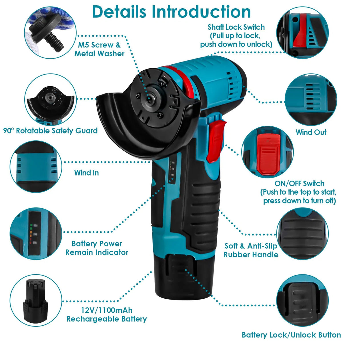 Cordless Mini Angle Grinder 2x12V 1100mAh Batteries 19000RPM Motor Air - Image 3