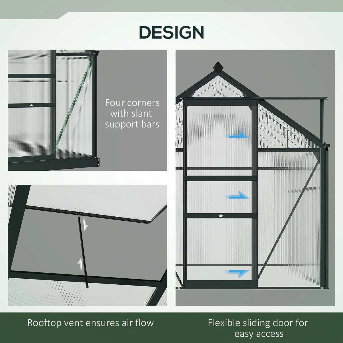 Greenhouse Garden Green House Outdoor Greenhouse Kit PC Board with Sliding