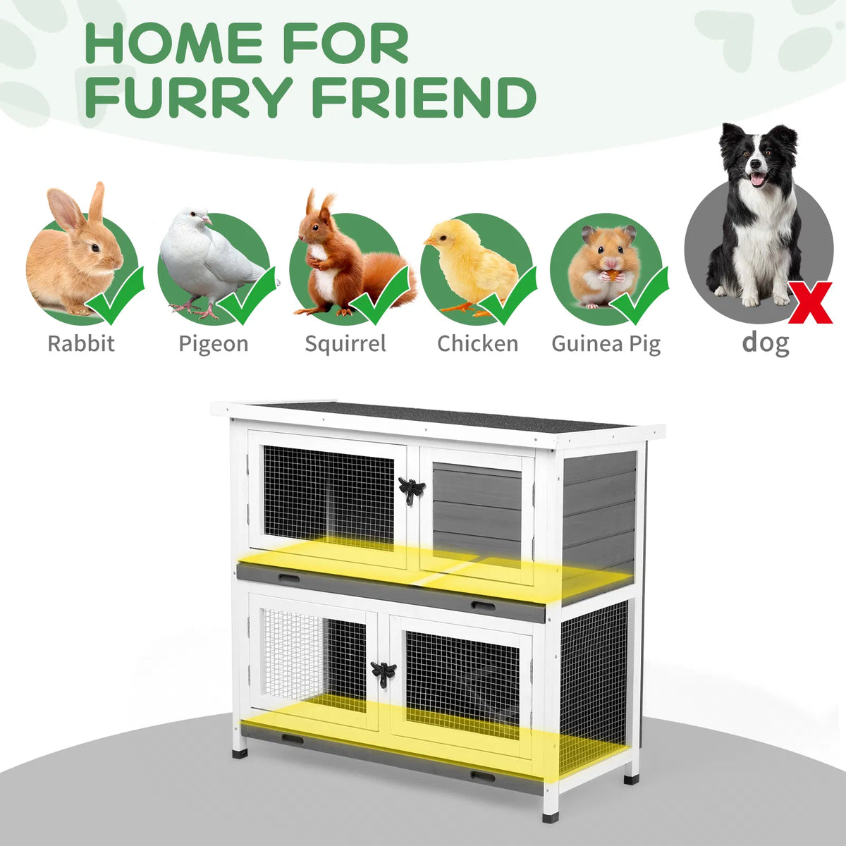2 Story Solid Wood Rabbit Hutch Bunny Cage with 2 Large Main Rooms Indoor