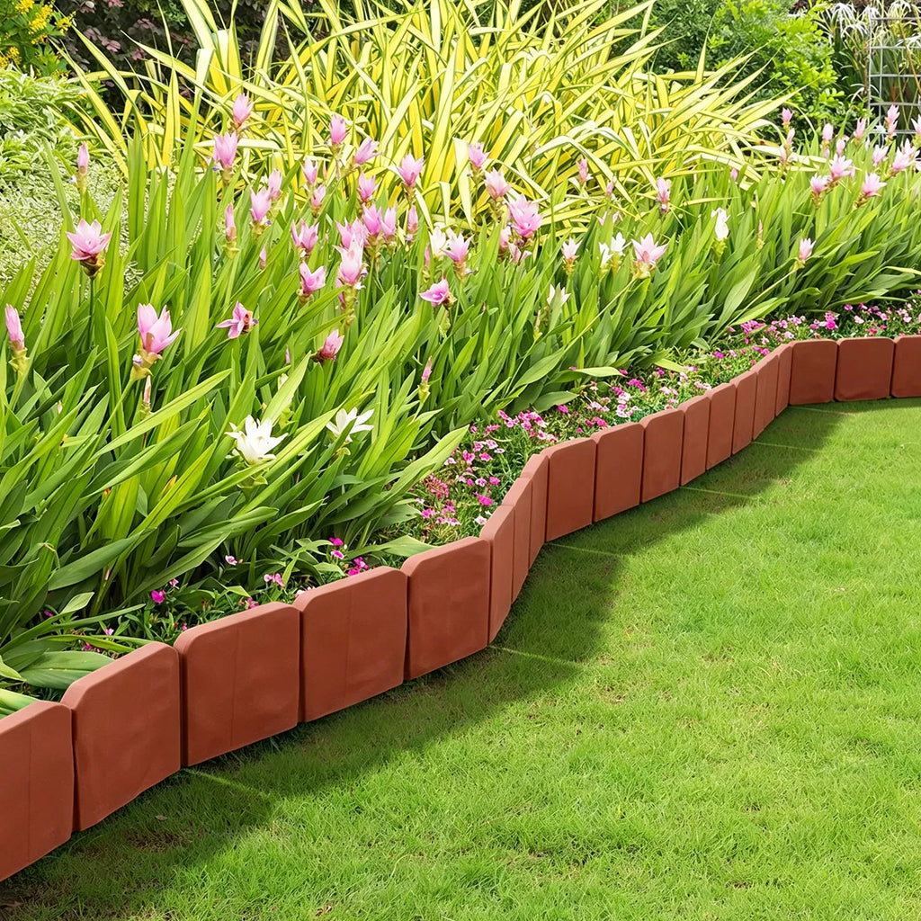 20 Piece 16ft Plastic Garden Edging Cobblestone Style Flexible Interlocking