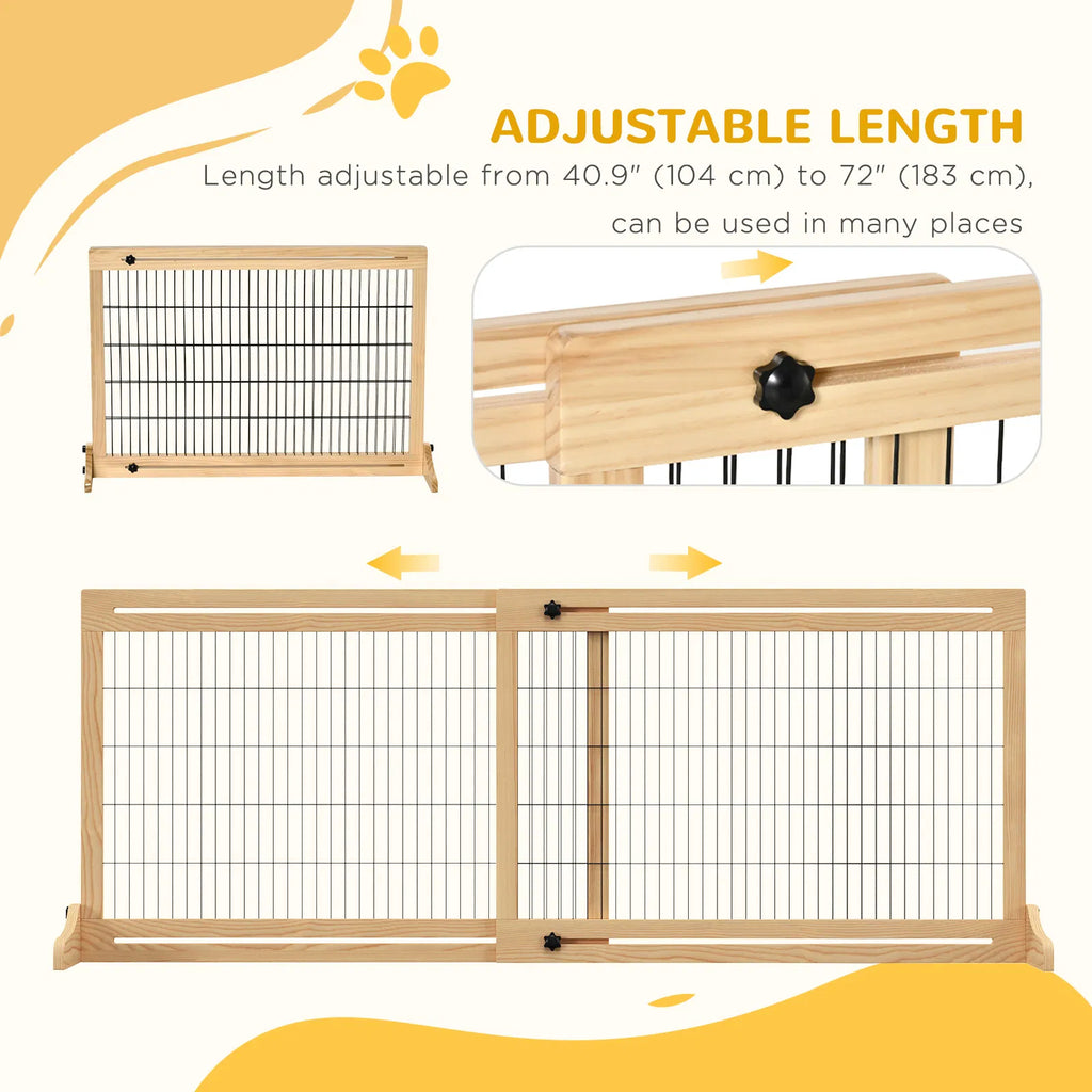 41" 72" Wooden Freestanding Pet Gate with Support Feet for Small Medium Dogs