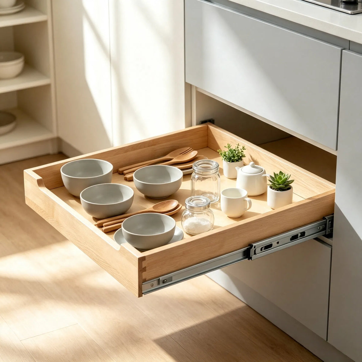 20" x 21" 20" 21" Pull Out Cabinet Organizer Soft Close Slide Shelf For Kitchen - In-Use and Feature Display