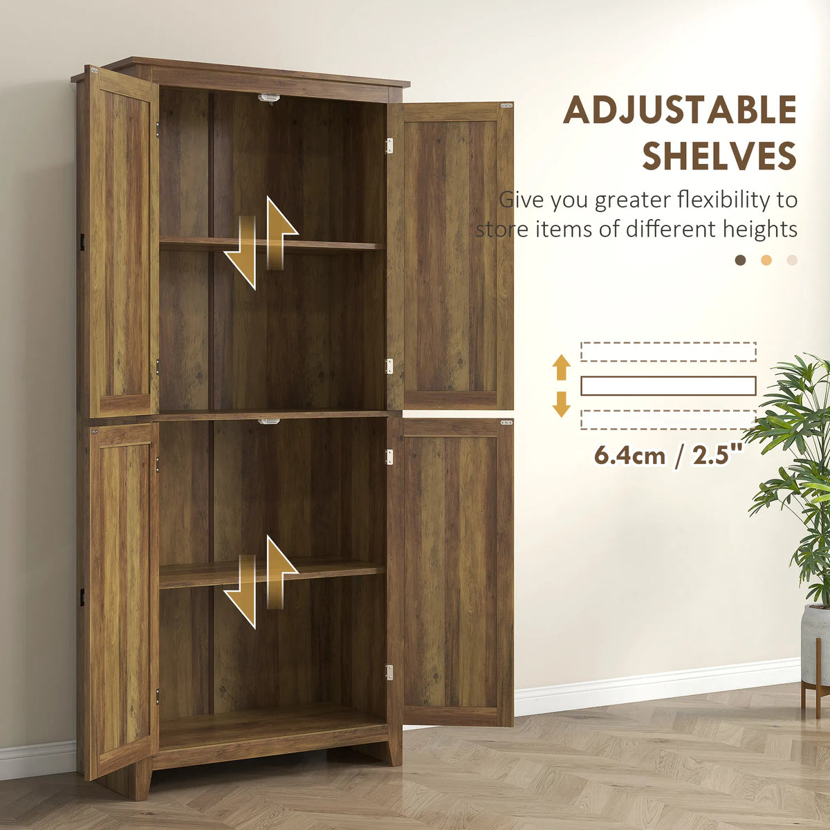 72" Freestanding Storage Cabinet Kitchen Pantry Cabinet with Doors and Shelves - Image 2