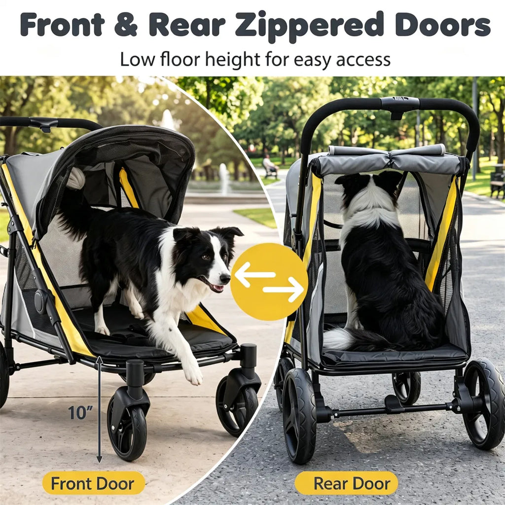 220LBS Large Capacity Dog Stroller Foldable Pet Stroller with 360 Swivel - Image 4