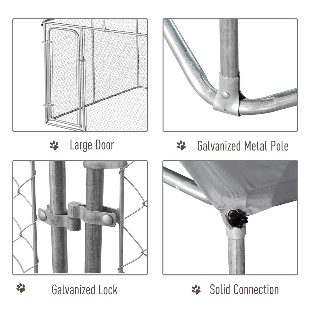 Dog Kennel Outdoor Run Fence with Roof Steel Lock Mesh Sidewalls for Backyard - Image 2