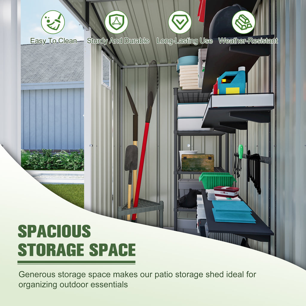 6x4ft metal outdoor storage shed with gable roof and double doors in dark gray - angle 3 detail