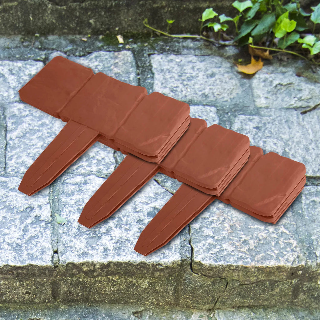 20 Piece 16ft Plastic Garden Edging Cobblestone Style Flexible Interlocking - Image 2